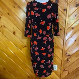 Boss Hugo Boss Eseona Sheath Dress Ginkgo Leaf M Modest Career Designer Zip